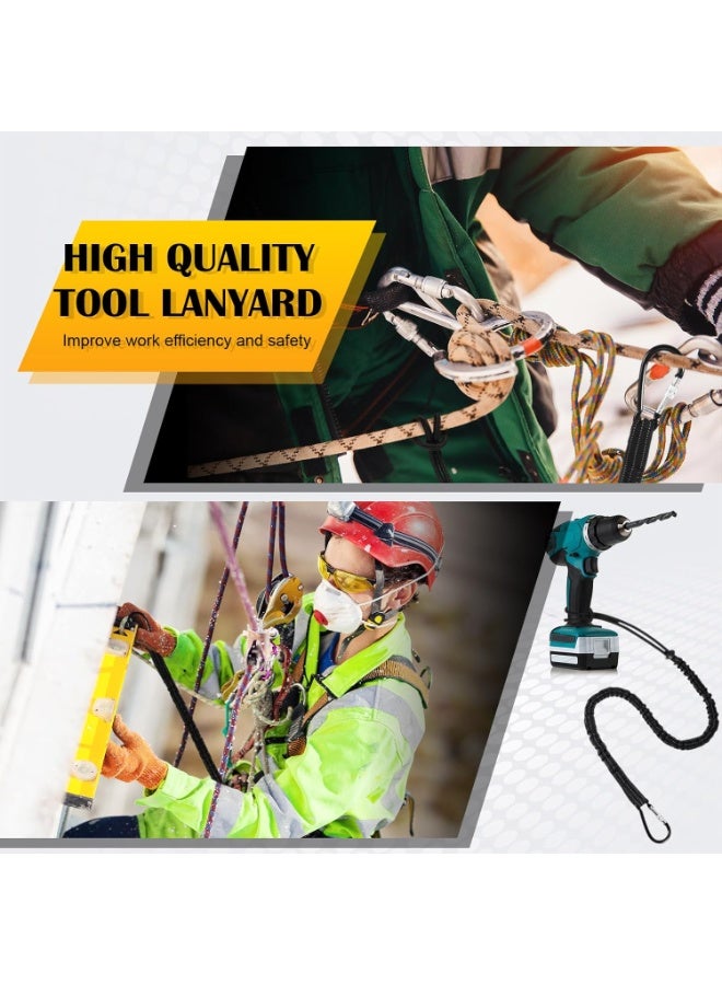 8 Pcs Tool Lanyard Standard Length Safety Tool Leash 17.6lb 8kg Tough Adjustable Fall Protection Tether with Aluminum Screw Lock Buckle, Shock Cord Stopper and Retractable Loop End, Black - Image 2